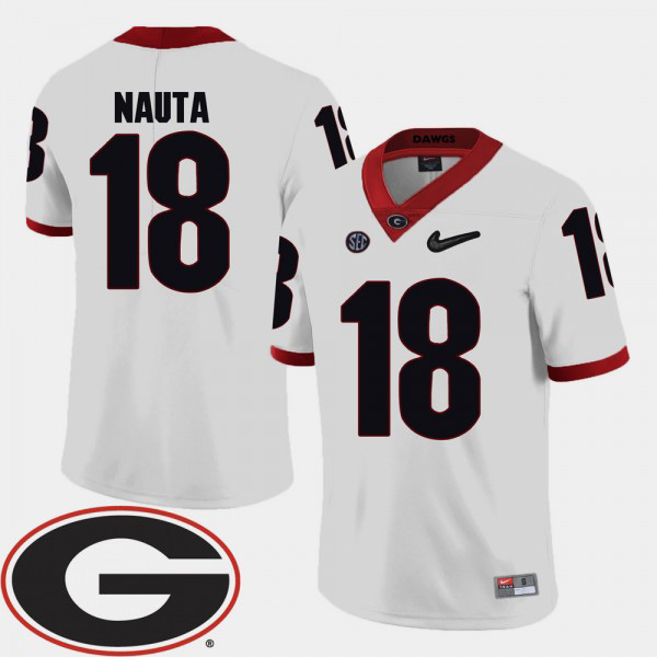 Men's #18 Isaac Nauta Georgia Bulldogs For 2018 SEC Patch College Football Jersey - White